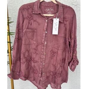 NWT Anthropology by Kyla Seo Jo Buttons Up Cotton Embroidered Shirt Size Small